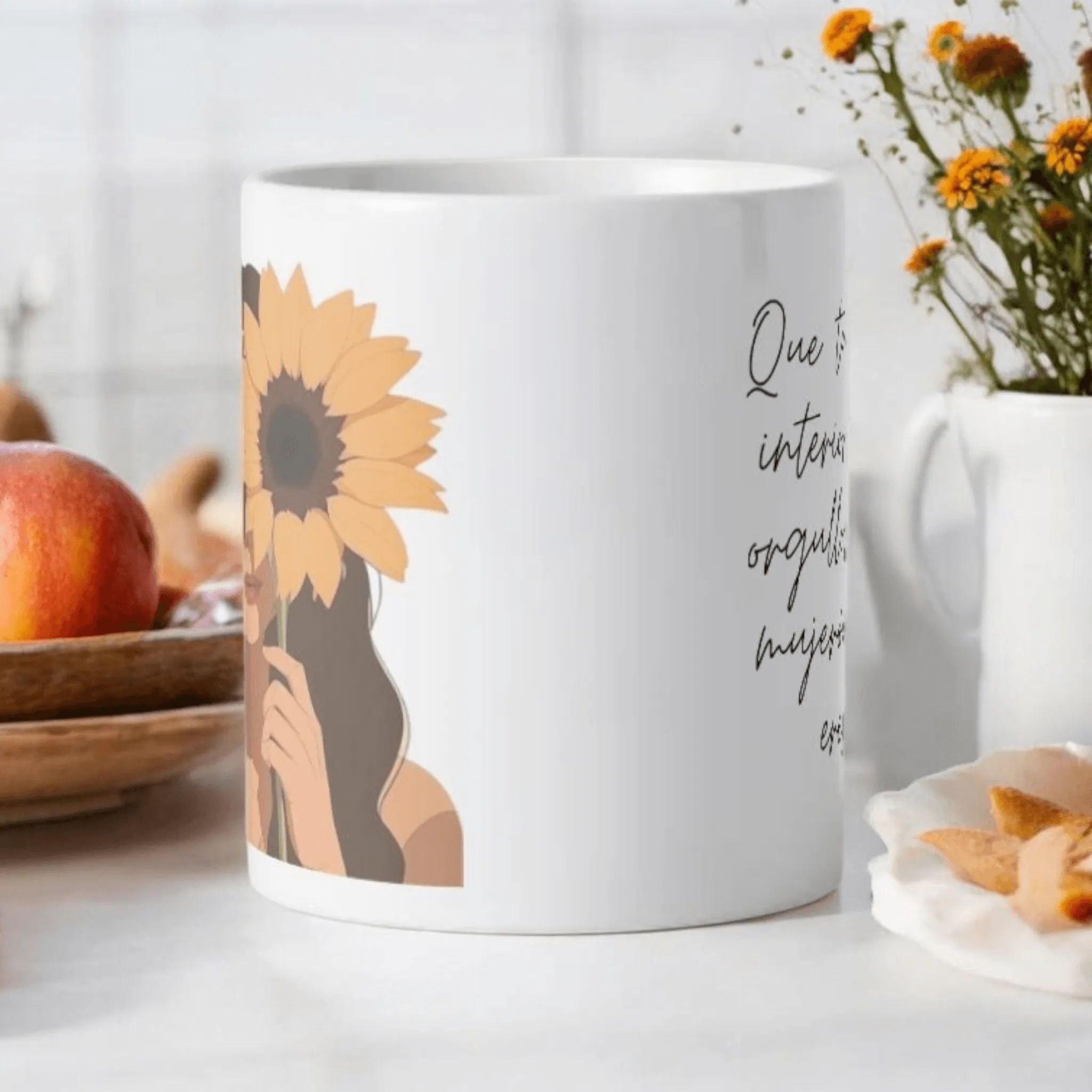 Taza ilustración chica y girasol con frase - Imagen 2