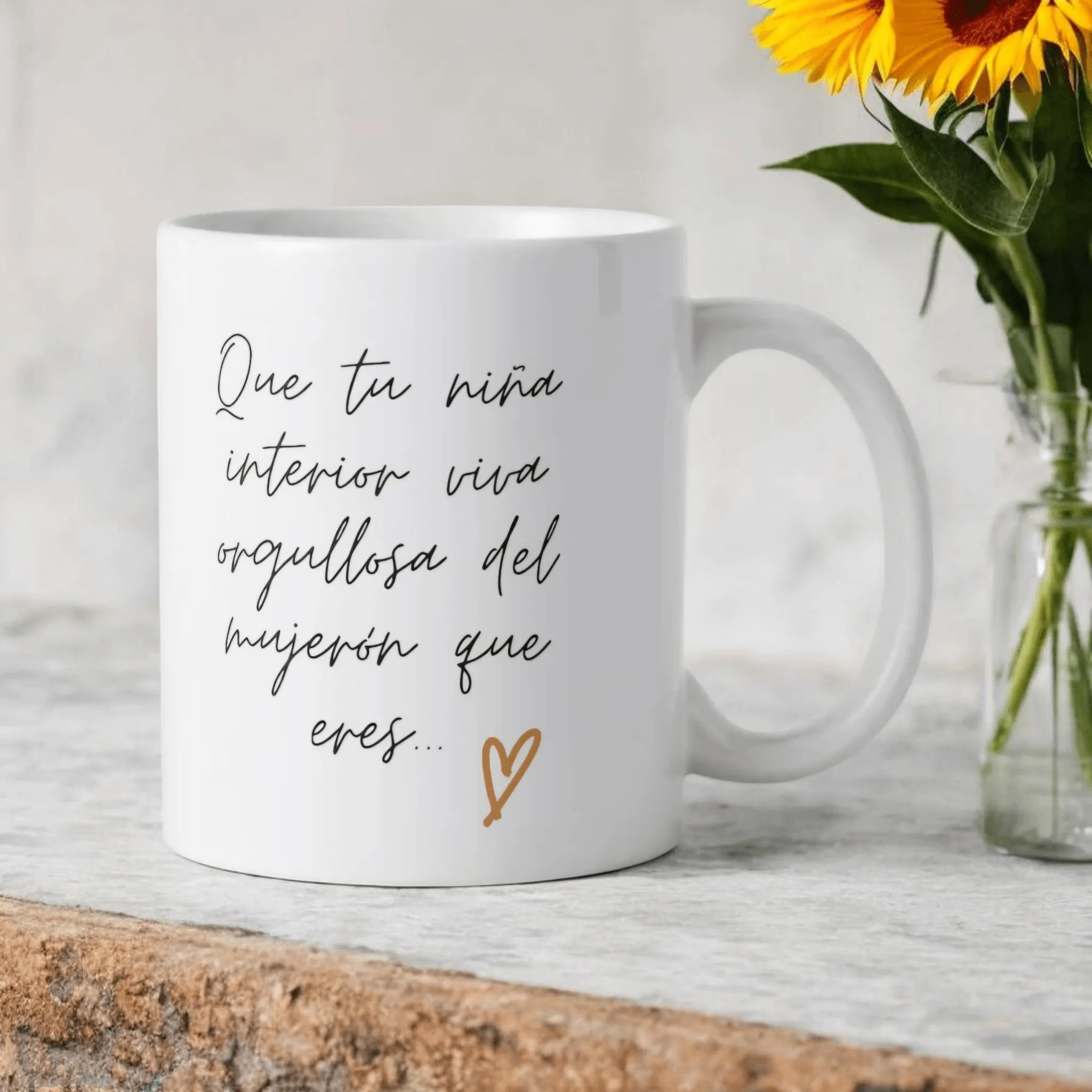 Taza ilustración chica y girasol con frase - Imagen 3