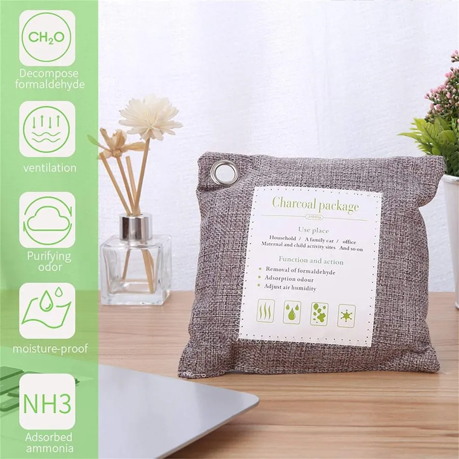 4 Bolsa de Carbón Activo De Bambú, Purificación de Aire, Bolsas de Carbón Activado, Bolsas de ambientador Natural, para Coche, Cocina, Refrigerador, Hogar, 4x200g - Imagen 3