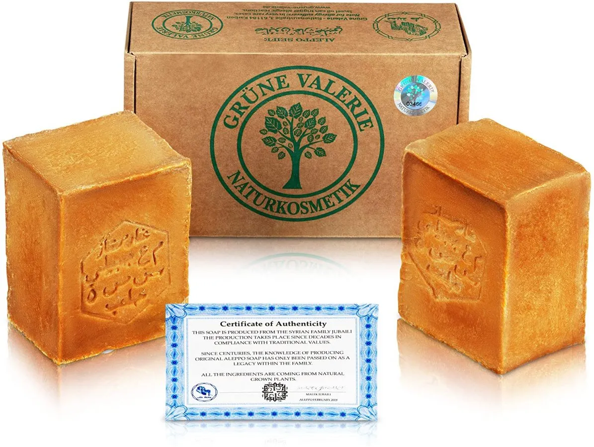 El original Jabón de Alepo® 2 x 200g con 80% aceite de oliva 20% aceite de laurel – PH Wert 8 – Jabón detox – Producto natural vegano
