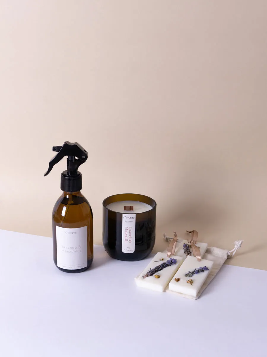 Pack Lavanda & Manzanilla | Ambientador + Vela + Ambientador de Armario | Dos tamaños