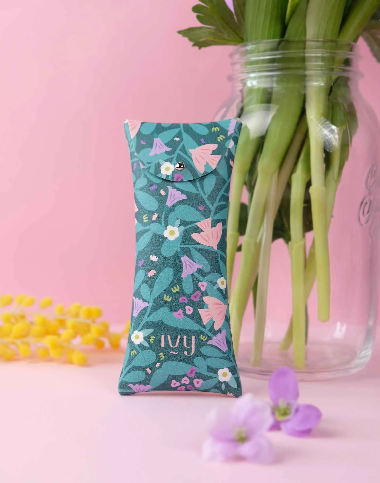 Funda de gafas verde "Leaves & Feathers"