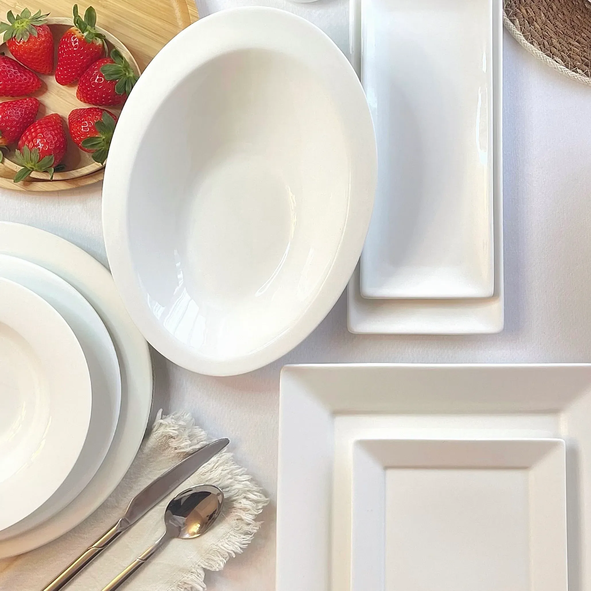 Fuente rectángulo 30*12 cm., blanco, porcelana. - Imagen 4