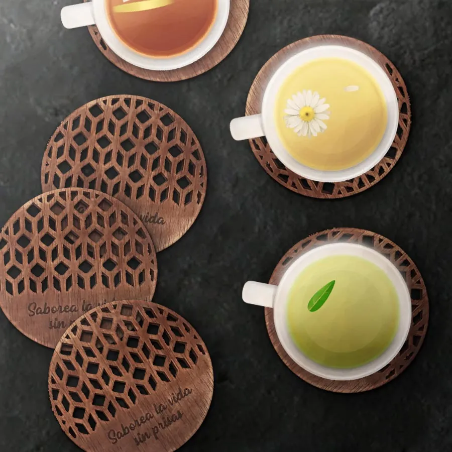 Juego 6 Posavasos Troquelados Rombos Redondo PERSONALIZADO