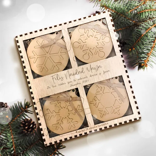 Caja personalizada 24 adornos de Navidad Copos de Nieve Gold - Imagen 2
