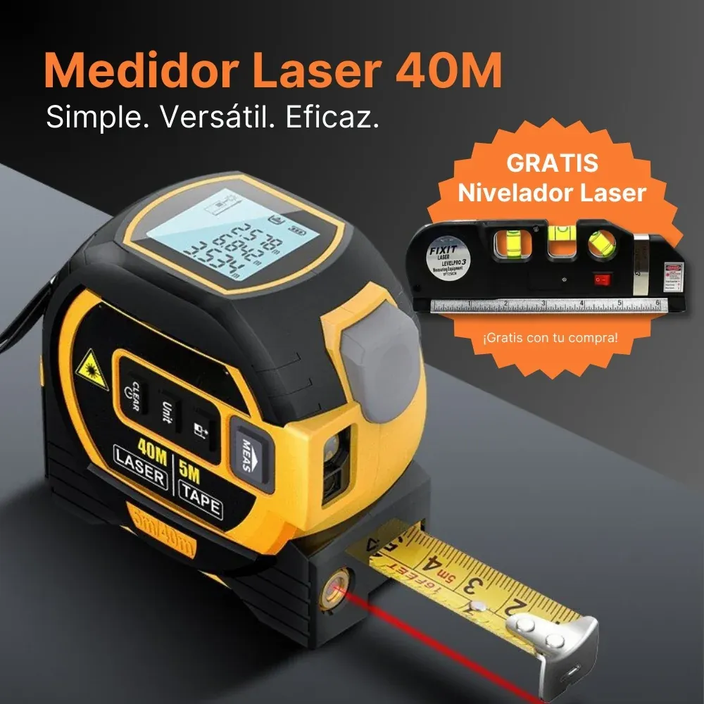 3 en 1 Medidor Laser 40M + Nivel Laser GRATIS