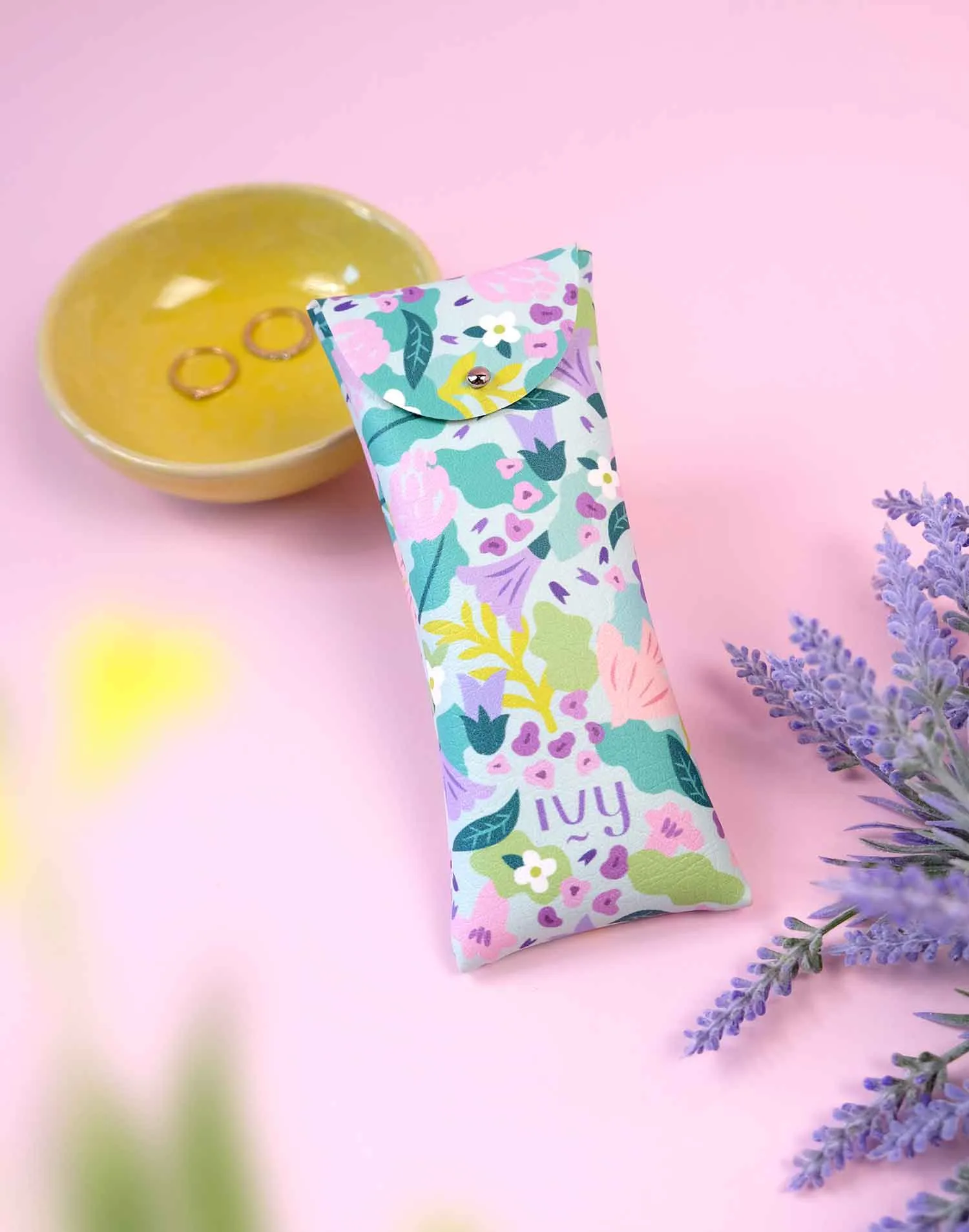 Funda de gafas menta "Leaves & Feathers"