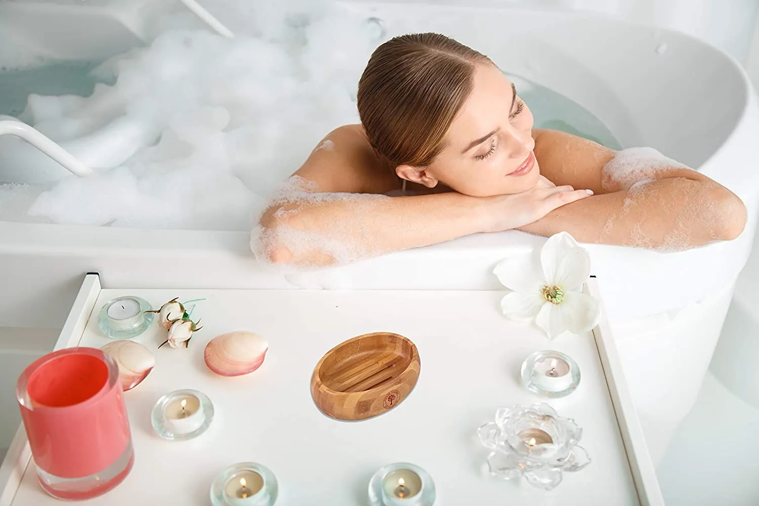 Jabonera Sostenible jabonera Caja de jabón de Madera Natural (baño, Ducha, Cocina) – bambú madurado - Imagen 4