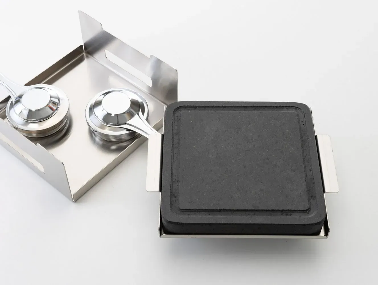 Piedra asar carne a la piedra Volcánica 20×20 + 2 quemadores alcohol - Imagen 6