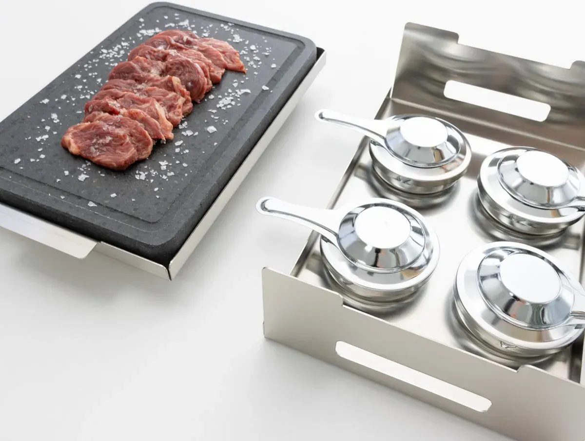 Piedra asar carne a la piedra Volcánica 30x20x3 + 4 quemadores alcohol abiertos - Imagen 5