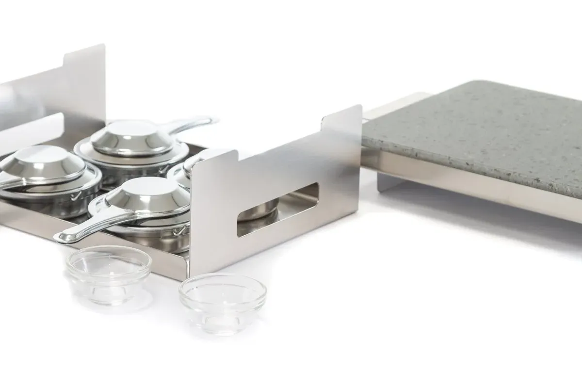 Piedra asar carne a la piedra Volcánica 25x20x3 + 4 quemadores alcohol abiertos - Imagen 5