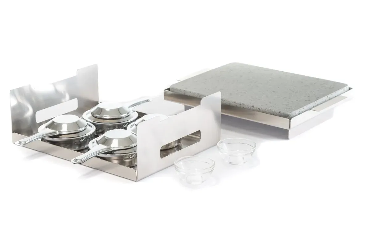 Piedra asar carne a la piedra Volcánica 25x20x3 + 4 quemadores alcohol abiertos - Imagen 4